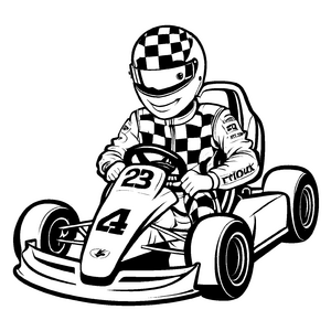 Begeisterndes Go-Kart mit Fahrer und Nummer Ausmalbild für futuristische Rennhelden