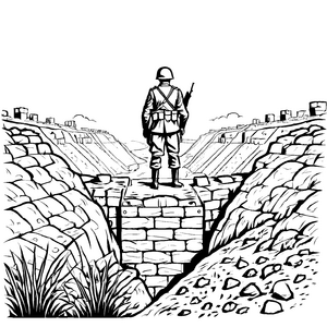 Soldat auf historischem Graben-Aussichtspunkt Ausmalbild für neugierige Entdecker