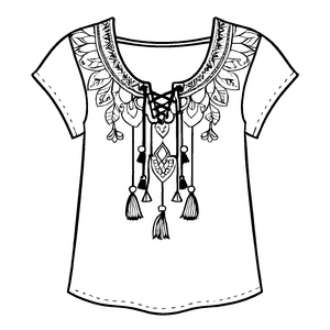Bezauberndes Damen-T-Shirt mit schimmernden Quasten und Perlen Ausmalbild für modische Entdeckerinnen