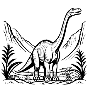 Imposanter Brachiosaurus vor majestätischen Bergen Ausmalvorlage für kleine Abenteuerlustige mit großen Träumen