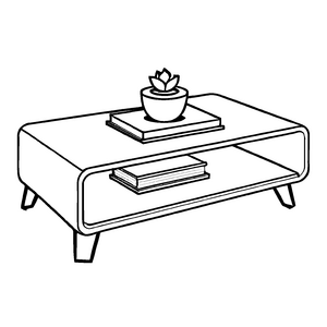 Bezaubernder Couchtisch mit pflanzlicher Dekoration und Büchern Ausmalbild für neugierige Entdecker
