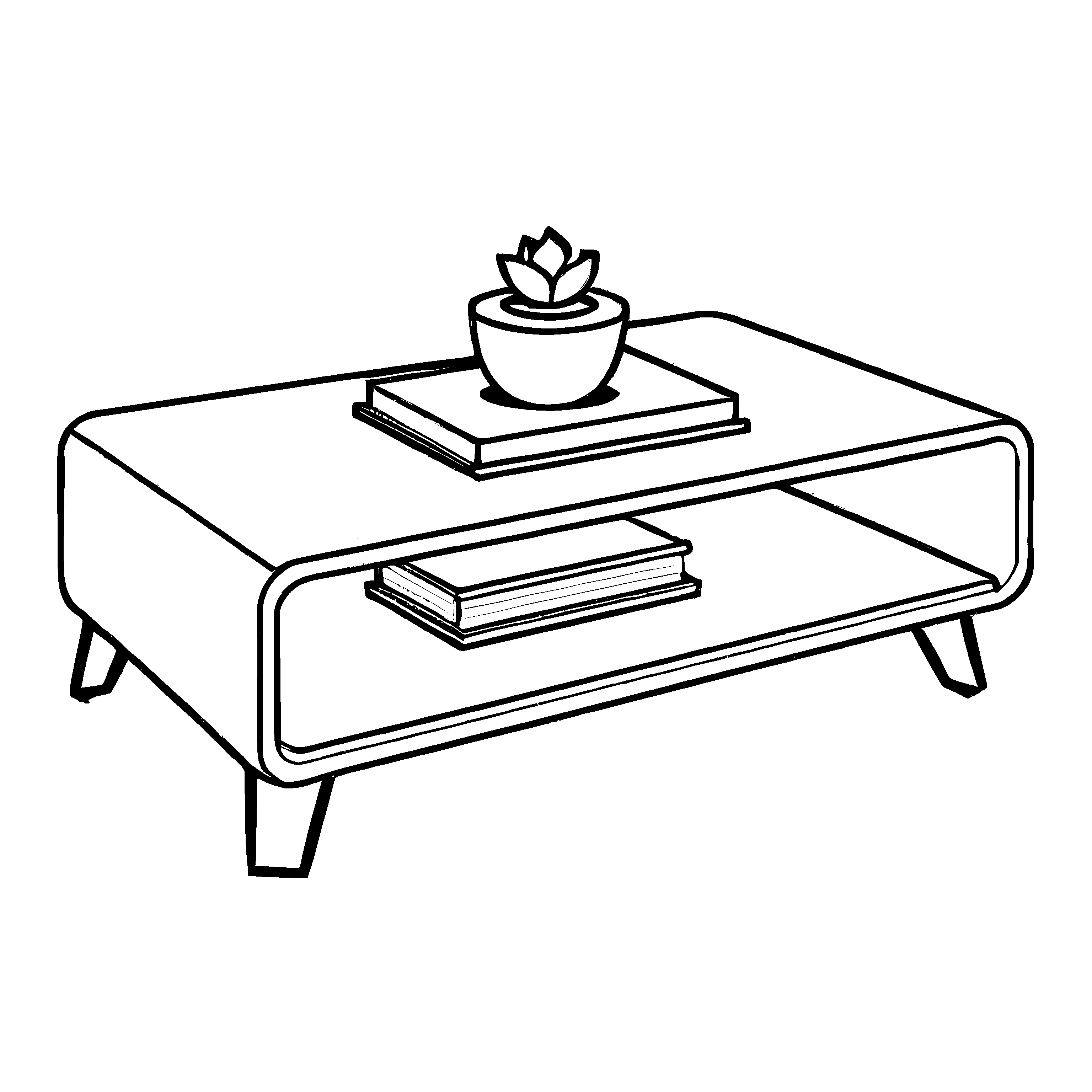 Bezaubernder Couchtisch mit pflanzlicher Dekoration und Büchern Ausmalbild für neugierige Entdecker
