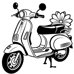 Bezauberndes Moped mit einer blühenden Verzauberung Ausmalbild für fantasievolle Traumfahrer auf zwei Rädern