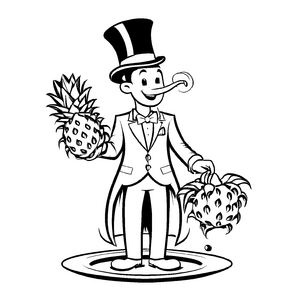 Eleganter Mann im Smoking mit köstlicher Drachenfrucht Ausmalmotiv für abenteuerlustige Künstler