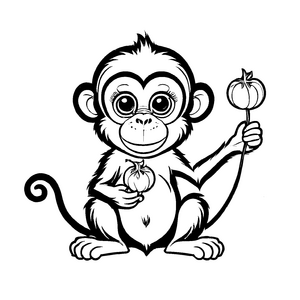 Kleiner Affe mit knackigem Gemüse Ausmalbild für fantasievolle Tierfreunde