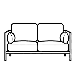 Modisches Zweisitzer-Sofa mit zwei stylischen Kissen Ausmalvorlage für kreative Wohnraumträumer