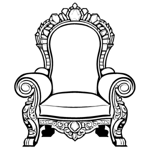 Prunkvoll verzierter Thron mit königlichem Kissen Malvorlage für kleine Monarchen der Fantasie