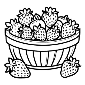 Leckere Erdbeeren im weißen Keramikschüssel Ausmalbild für fröhliche Obstliebhaber