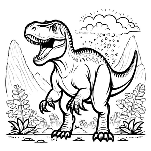 Imposanter Giganotosaurus im geheimnisvollen Dschungel Ausmalbild für abenteuerliche Entdecker mit großer Vorstellungskraft