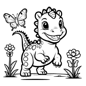 Beeindruckender Carnotaurus mit bunter Schmetterlingsfreundschaft Malvorlage für fantasievolle Dino-Abenteurer