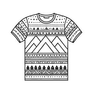 Majestätisches Herren T-Shirt mit bergigem Waldmotiv Ausmalvorlage für abenteuerlustige Gestalter