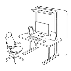 Stylischer Büroarbeitsplatz mit Monitor und Stuhl Ausmalbild für erfindungsreiche Schreibtalente