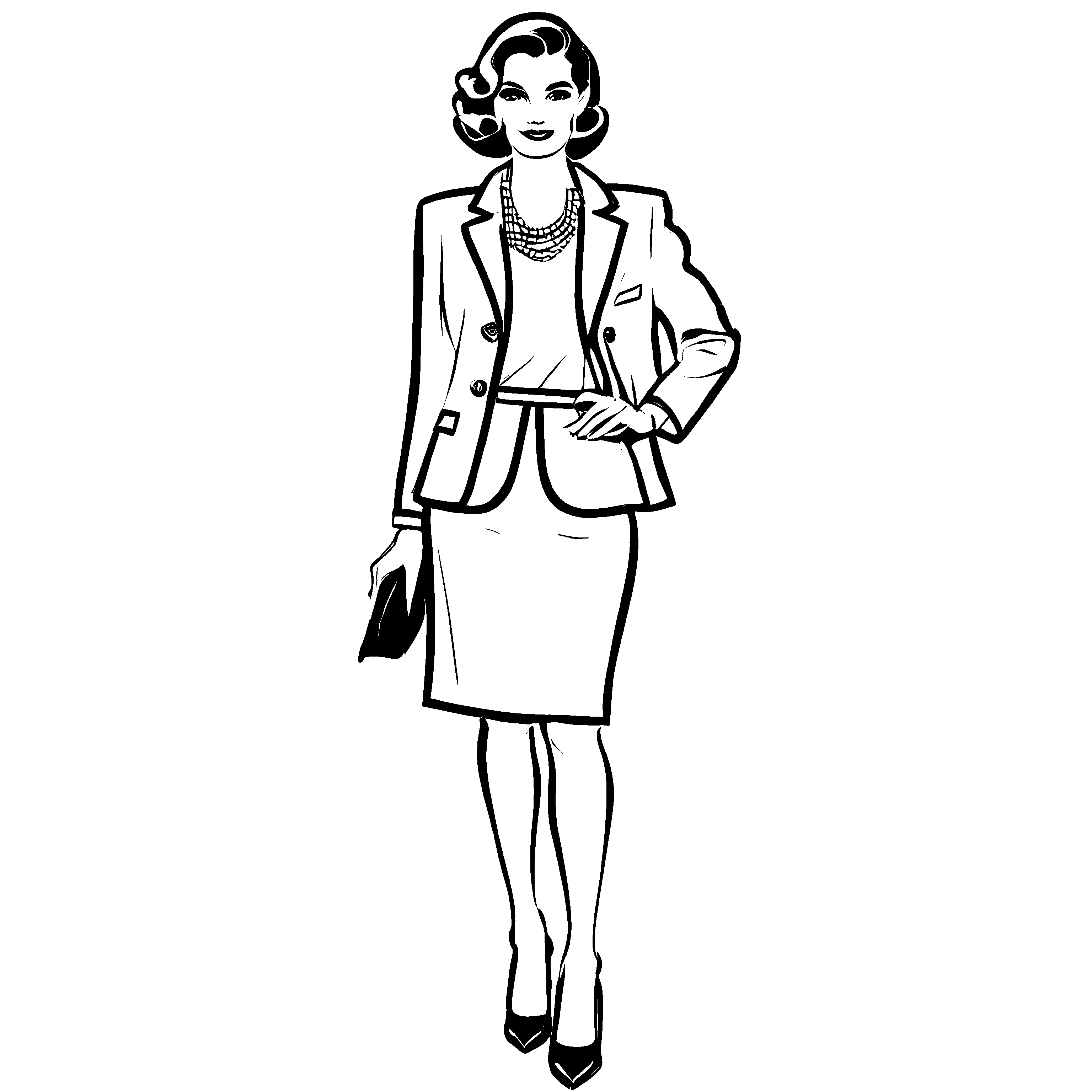 Elegante Dame im stilvollen Anzug Ausmalbild für modische Träumer