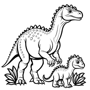 Bezauberndes Pachycephalosaurus-Paar im Familienbild Ausmalvorlage für kleine Dino-Liebhaber