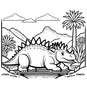 Bezaubernder Stegosaurus am glitzernden Wasser Ausmalbild für wissbegierige Dino-Freunde