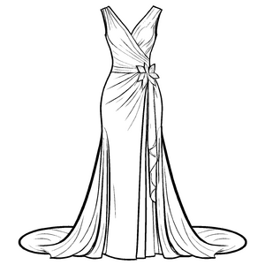 Elegantes Kleid mit wunderschöner Schleife Ausmalvorlage für farbenfrohe Traumschneider