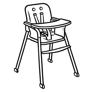 Sitzender Hochstuhl mit praktischem Tablett Ausmalbild für kleine Feinschmecker und Entdecker