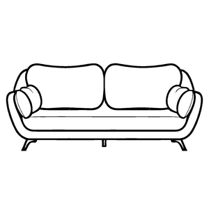 Elegantes Retro-Sofa mit kuschligen Kissen Malvorlage für neugierige Designentdecker