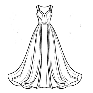 Elegantes Hochzeitskleid mit wunderschöner Schleppe Malvorlage für zukünftige Brautgestalter