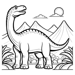 Majestätischer Diplodocus vor imposanter Bergkulisse Malvorlage für neugierige Dino-Entdecker