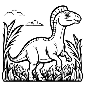 Anmutiger Parasaurolophus im schimmernden Gras Ausmalvorlage für fantasievolle Dino-Künstler