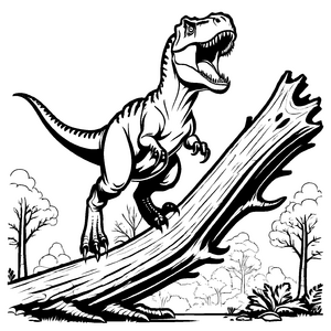 Majestätischer Tyrannosaurus Rex auf umgestürztem Baum Ausmalbild für tapfere Dino-Fans