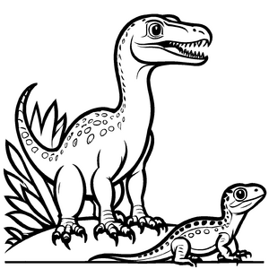Faszinierender Deinonychus neben detailreicher Eidechse Ausmalvorlage für neugierige Dinoschüler