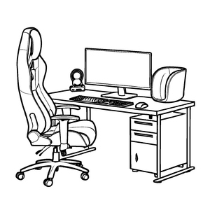 Praktischer Schreibtisch mit Laptop und Stuhl Ausmalbild für kluge Köpfe