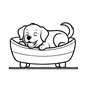 Kreative Hundekörbchen-Malvorlage zum fantasievollen Ausmalen