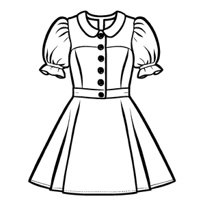 Bezauberndes Kleid mit knöpfen und klassischem Kragen Ausmalbild für fantasievolle Modeschöpfer