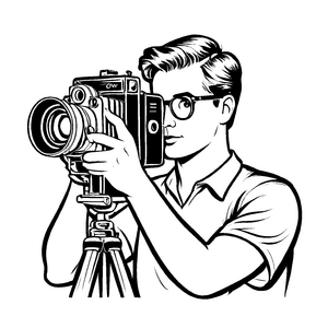 Kreativer Mann mit Brille und Kamera im Park Ausmalbild für neugierige Fotokünstler