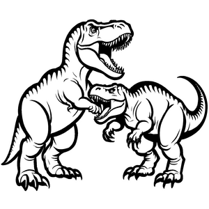 Lauter Tyrannosaurus Rex mit brüllendem Freund Ausmalvorlage für mutige kleine Dinosaurier-Forscher