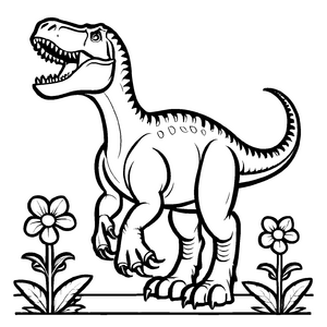 Majestätischer Tyrannosaurus Rex mit bezauberner Blüte Ausmalbild für kleine Dino-Entdecker