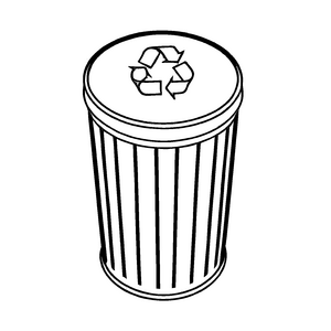 Faszinierende Mülltonne mit Recycling-Symbol und kreativen Linien Malvorlage für neugierige Aufräum-Entdecker