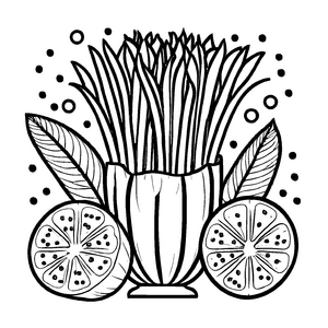Fruchtige Taro-Vase mit bunten Zierfrüchten Ausmalmotiv für flinke Malmeister