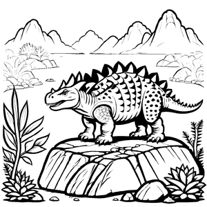 Faszinierender Ankylosaurus auf felsigem Untergrund Ausmalmotiv für abenteuerlustige Künstler*innen