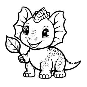 Verspielter Triceratops mit saftigem Blatt Ausmalvorlage für kleine Naturforscher