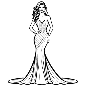 Strahlendes Hochzeitskleid mit majestätischem Zug Malvorlage für elegante Stilzauberer