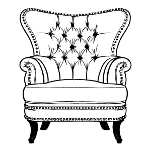Eleganter Ohrensessel mit glänzenden Sternenornamenten Ausmalvorlage für kreative Designentdecker