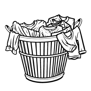 Faszinierender Wäschekorb mit bunten Kleidungsstücken Ausmalmotiv für neugierige Künstlerinnen und Künstler
