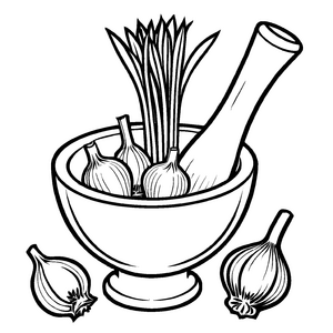 Kreative Knoblauchknollen im bunten Gemüse-Bowl Malvorlage für fantasievolle Küchenzauberer