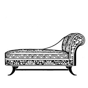 Prächtige Chaiselongue mit verschnörkeltem Design Ausmalbild für kleine Traumdesigner