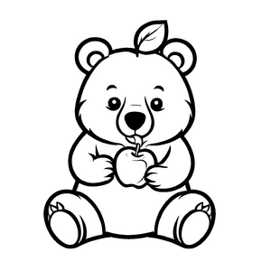 Kuscheliger Teddybär mit gebissenem Apfel Ausmalbild für kleine Obstentdecker
