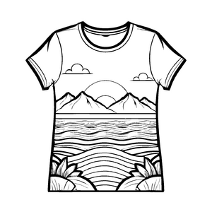 Bezauberndes Damen-T-Shirt mit beeindruckendem Bergmotiv Ausmalbild für abenteuerliche Naturforscher