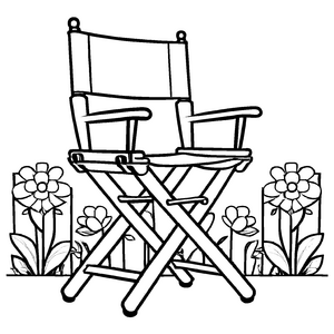 Fantasievoller Regiestuhl neben blühenden Pflanzen Ausmalbild für träumerische Schauspieler