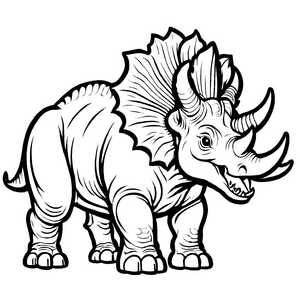 Imposanter Triceratops in fantastischer Landschaft Ausmalbild für neugierige Dino-Fans