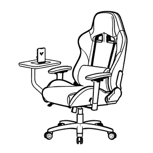 Cleverer Gaming-Stuhl mit aufregendem iPhone-Halter Ausmalbild für digitale Entdecker und kreative Spielestrategen