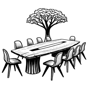 Bezaubernder Massivholztisch mit einem Baum als Mittelpunkt Ausmalmotiv für kleine Träumer und Naturfreunde