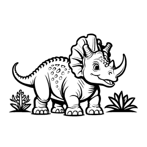 Dynamischer Triceratops im grünen Pflanzenparadies Ausmalbild für abenteuerlustige Naturkünstler