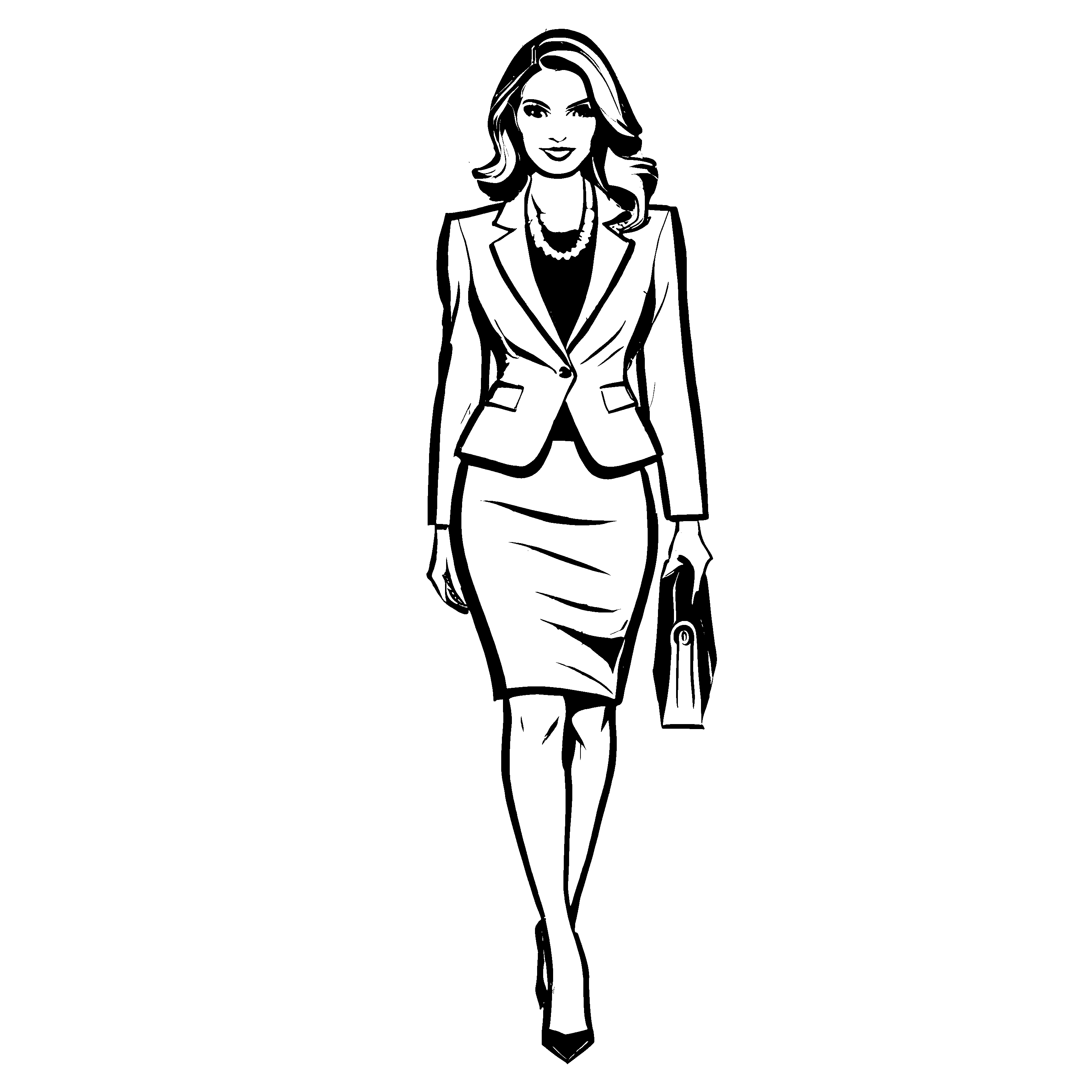 Elegante Frau im schicken Outfit mit Handtasche Ausmalvorlage für junge Modepioniere